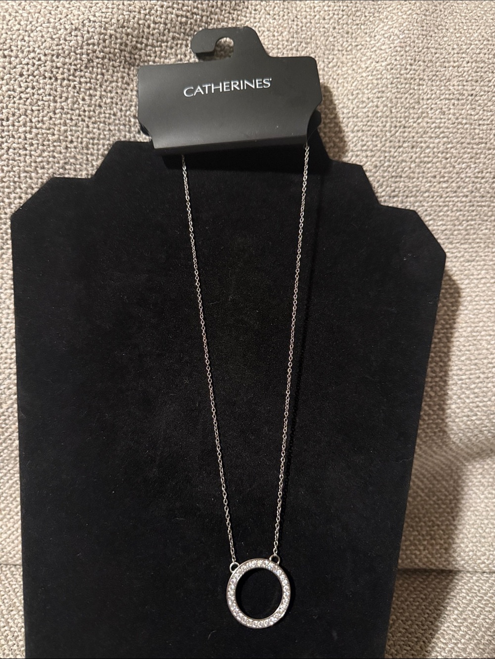 Catherines Silver tone  Crystal Circle Pendant Necklace